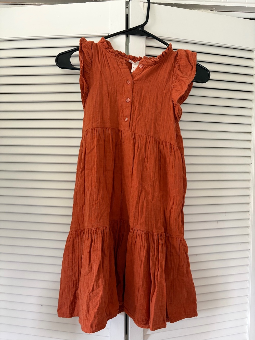 Girls Medium 7/8 Cat & Jack Rust Orange Flutter Sleeve Tiered Dress